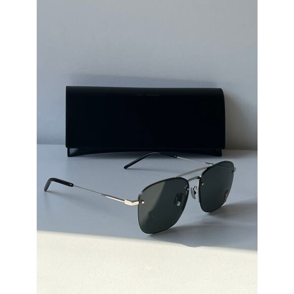NEW Saint Laurent SL309M Aviator Sunglasses in Silver Grey - Picture 6 of 9